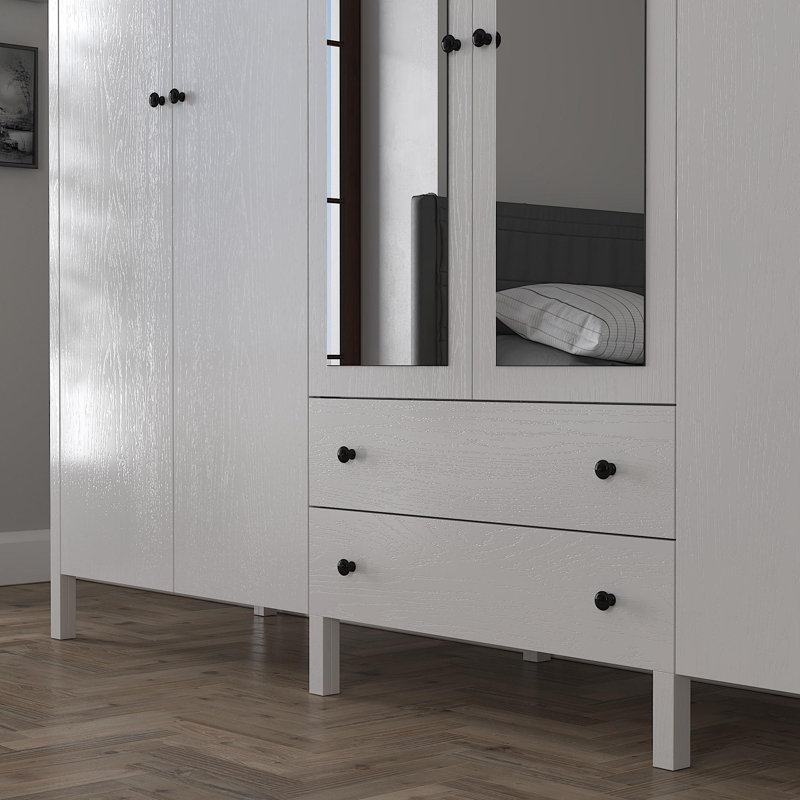 Modern Wardrobe with Shelves, 100% Chipboard, White & Wood Finish, 94.5 x 76.8 x 21.3 inches | Sturdy MDF Frame, Durable Metal Handle, Wall-Mountable, Perfect for Organized Storage & Stylish Décor