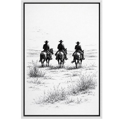 Cowboys de l'Ouest chevauchant une œuvre d'art en noir et blanc, photos de salon, impression sur toile encadrée