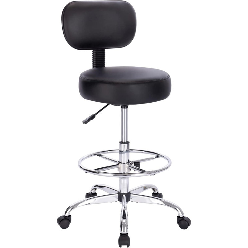 Chaise de dessinateur avec dossier, tabouret roulant avec repose-pieds réglable, chaise de bureau polyvalente