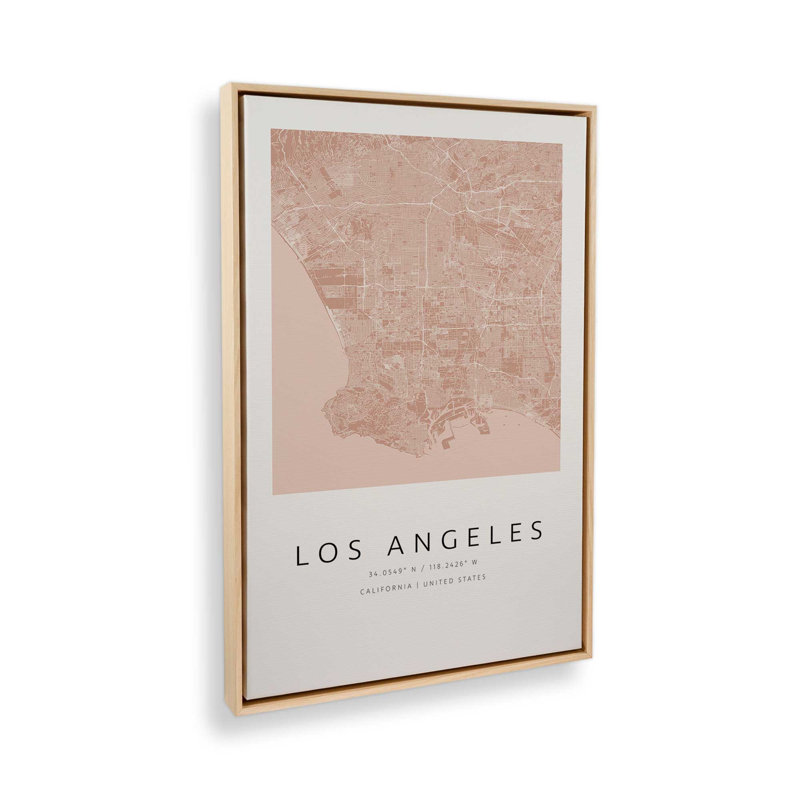 Los Angeles Street Map, reproduction d'art sur toile, 24 po x 36 po, Cadre flottant en érable américain