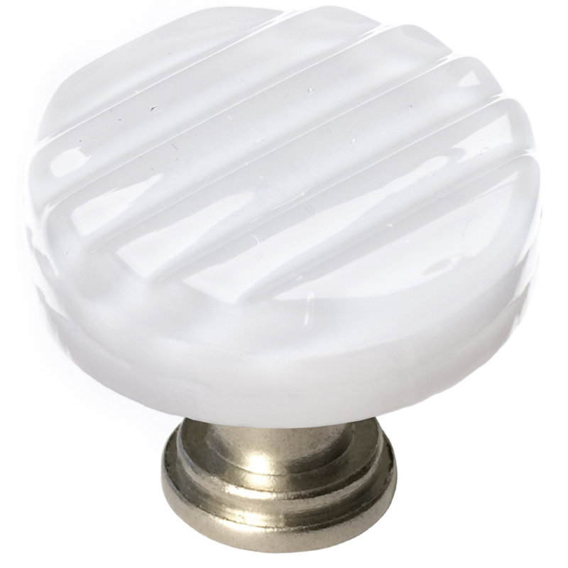 Texture Glass Mushroom Knob, Satin Nickel, White