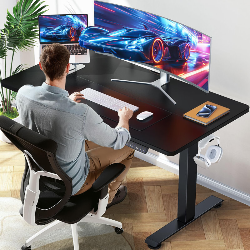 Bureau debout électrique de 47,2 pouces avec hauteur réglable pour une utilisation assise-debout, Noir