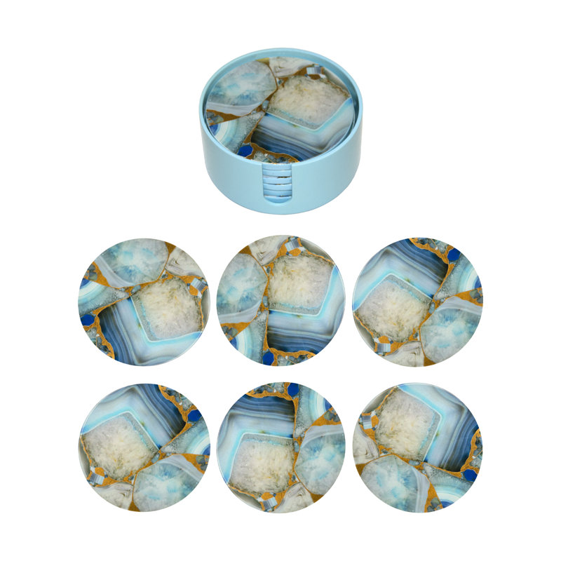 Stone Lacquer Coasters with Holder, Blue