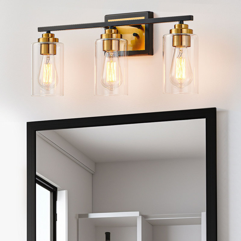 Quitterie - Éclairage pour meuble-lavabo, Clear, 3, Noir/or