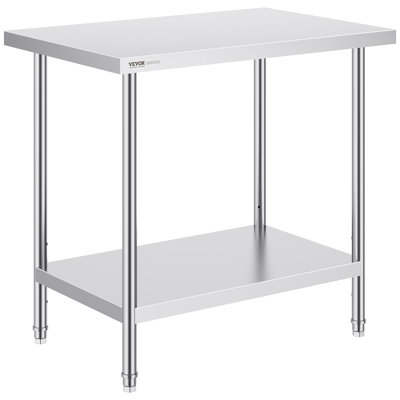 Table de préparation en acier inoxydable, 24 po x 36 po x 34 po, capacité de charge de 750 lb, table de travail en métal robuste avec 3 niveaux de hauteur réglables, poste de travail commercial pour la cour du garage de la cuisine