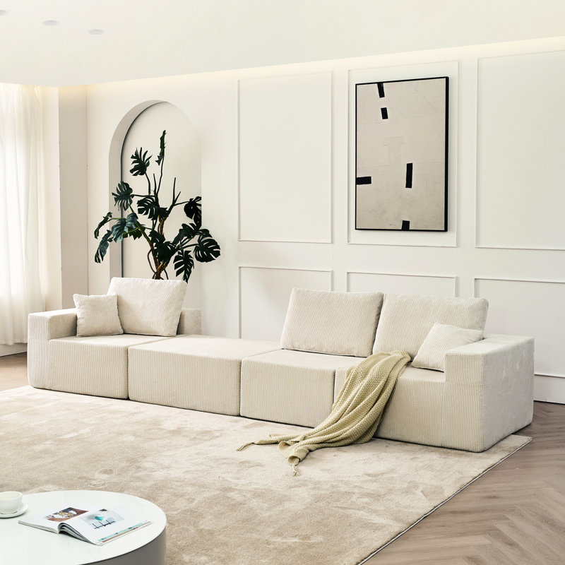 Canapé modulaire de luxe 3 places beige de 110 po avec velours côtelé, sans installation, convient pour un canapé en forme de L et 2 coussins, relaxant