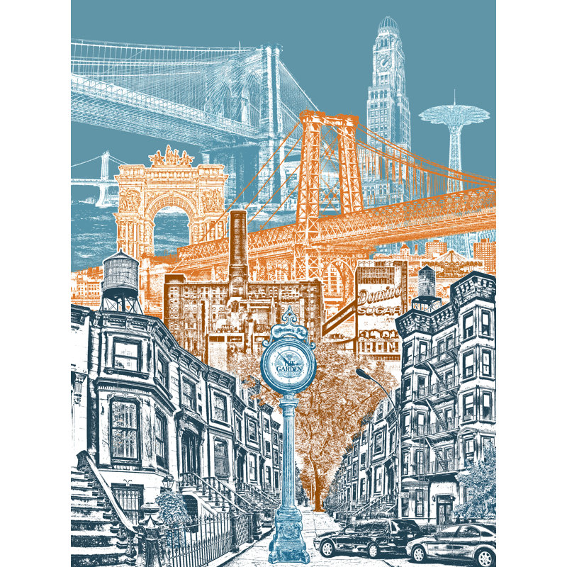 Brooklyn, New York Print by Beth Kerschen, 33" H x 25" W, Black Framed Canvas