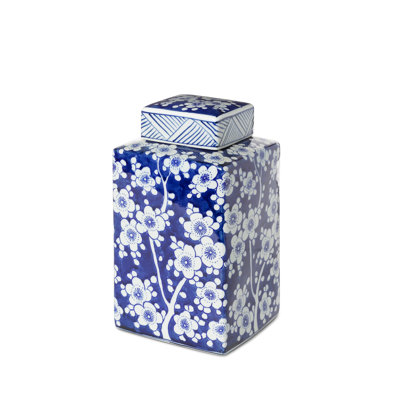 Imperial Ceramic Geometric Square Jar, Indigo, Small