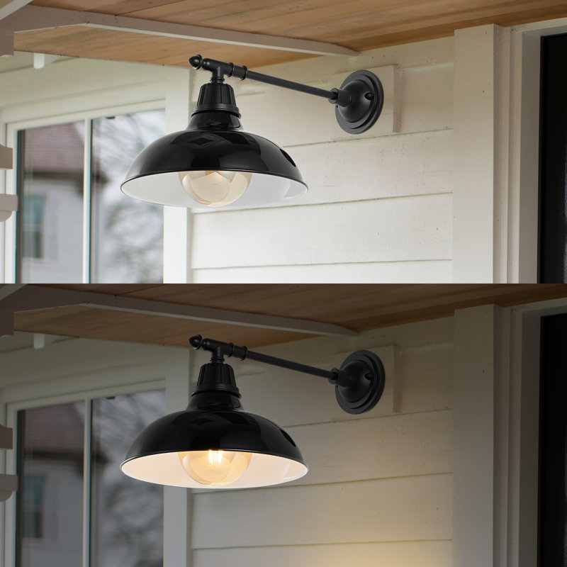 Annalysia 12.25" 1-Light Farmhouse Industrial Indoor/Outdoor Iron LED Victorian Arm Outdoor Sconce, Black