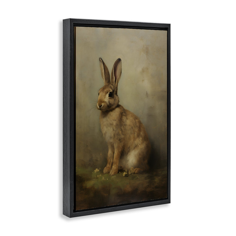 «Brown Bunny Portrait», toile encadrée brune par Petal Prints Design, Noir, H 31 po x l 21 po
