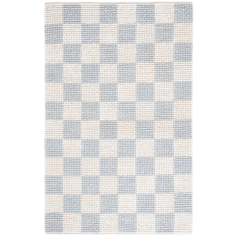 Natura 288 Flatweave Wool/Cotton Checkered Rug in Light Blue/Ivory, Rectangle 3' x 5'