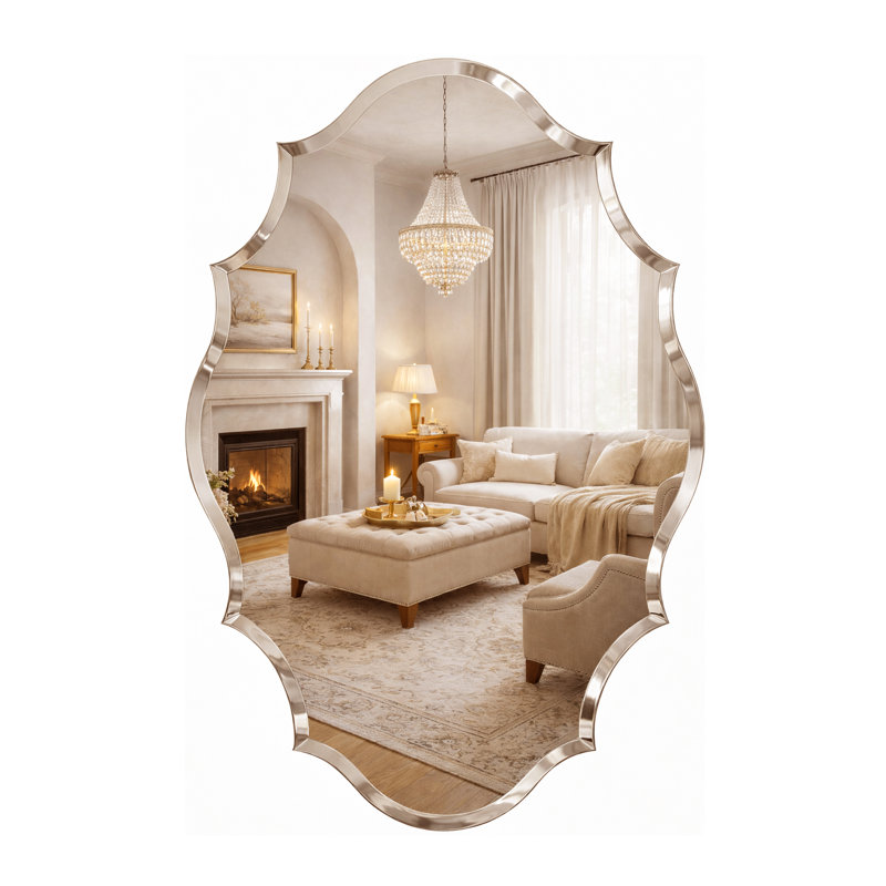 Miroir d'appoint mural biseauté festonné sans cadre, 36 po x 24 po