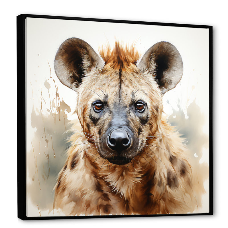 Portrait d'une hyène brune africaine - art mural animaux côtiers, Cadre flottant noir, H 30 po x l 30 po
