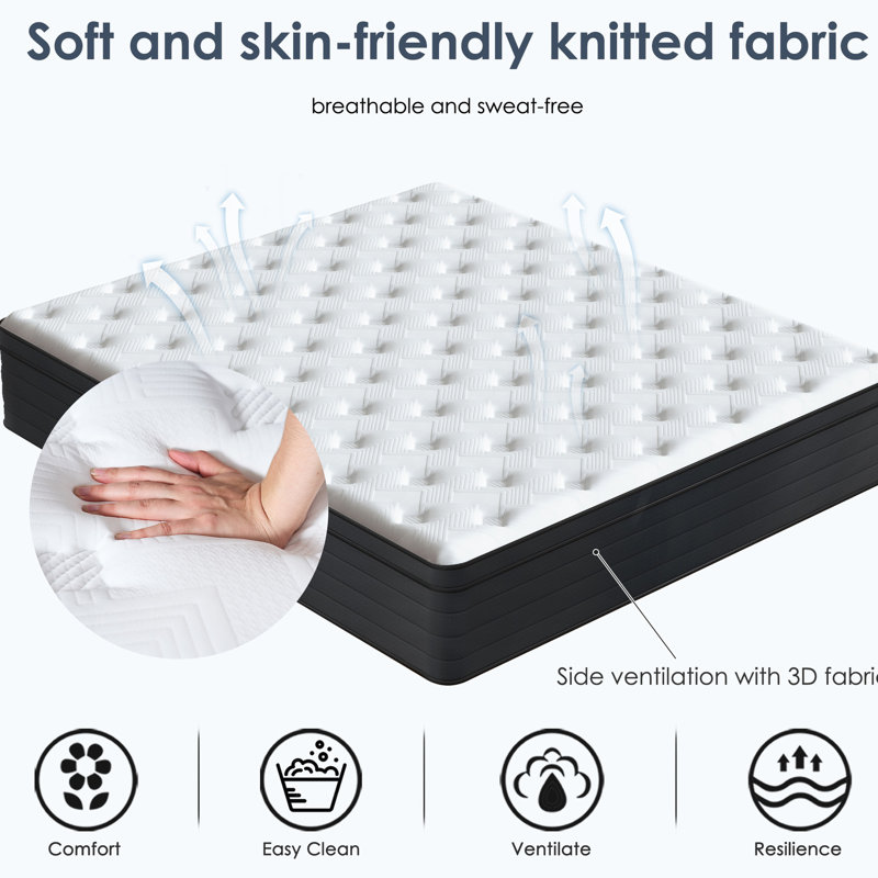 Matelas simple de 8 pouces, mi-ferme avec ressorts ensachés individuellement, mousse à mémoire de forme rafraîchissante, gel, conception respirante, absorbant les mouvements, support de bord, emballé dans une boîte pour plus de commodité, mousse