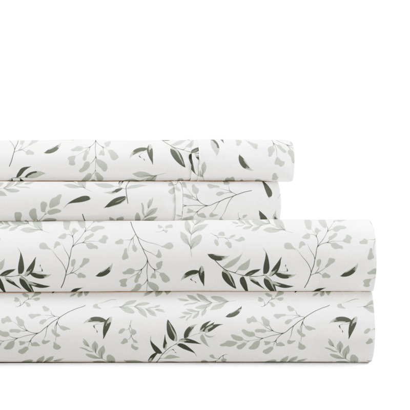 California King Ivory Floral Microfiber Wrinkle Proof Sheet Set