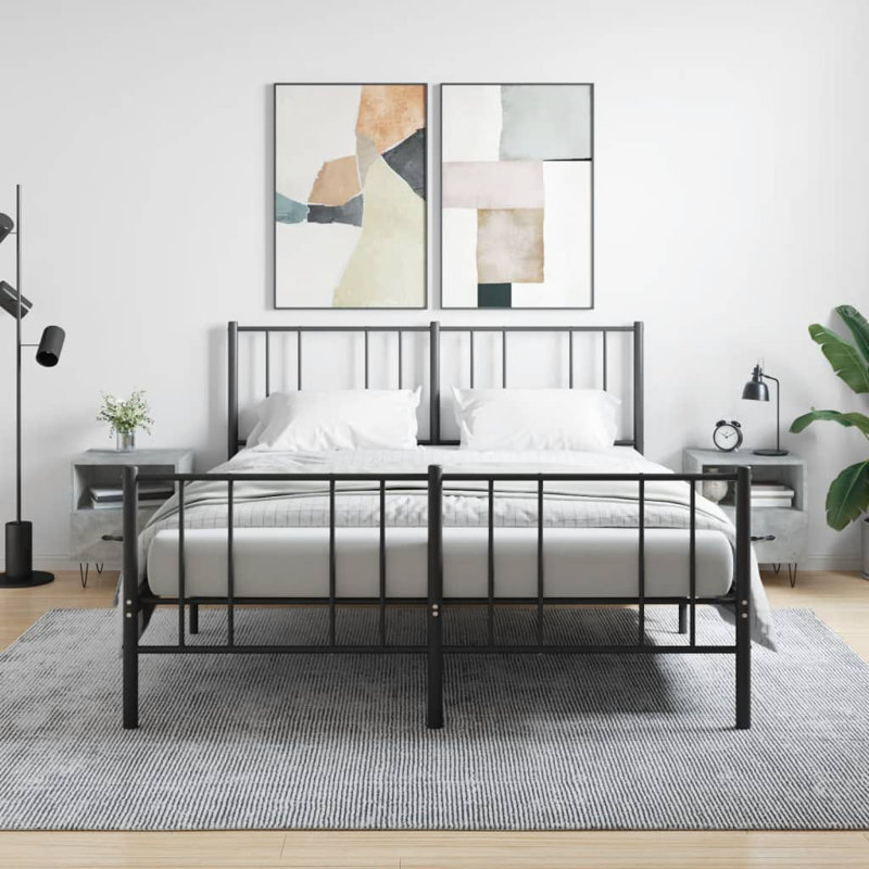 Erno 40cm W Iron Bedside Table, Concrete Grey