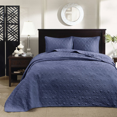 Couvre-lit réversible bleu marine - Motif classique rembourrage en coton deux taies décoratives assorties Design doux lavable à la machine
