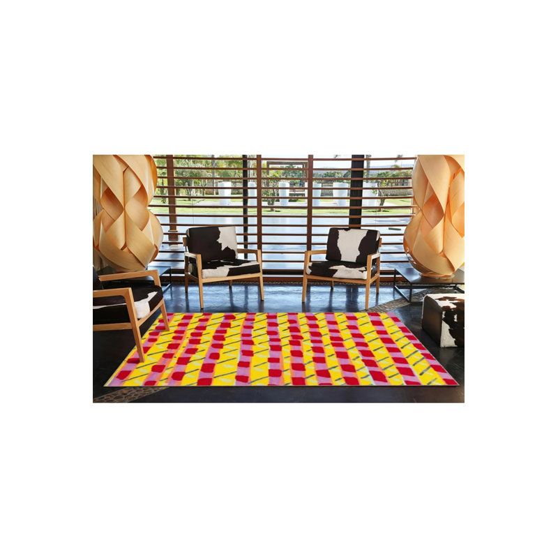 Tapis tissé rose à carreaux modernes, Rectangle 2 pi 4 po x 4 pi