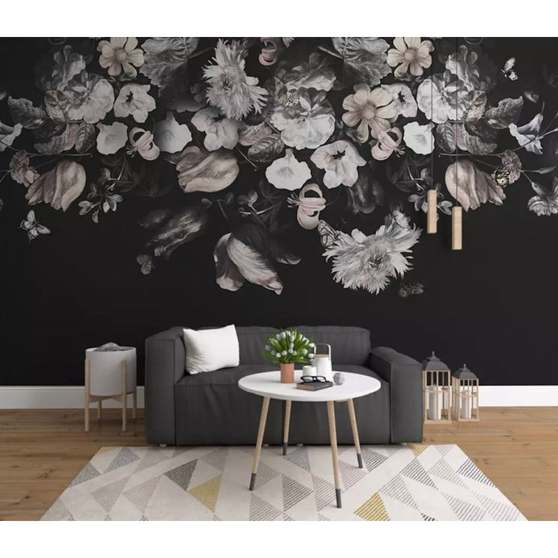 Papier peint amovible papillon floral foncé, L 9 po x l 15 po