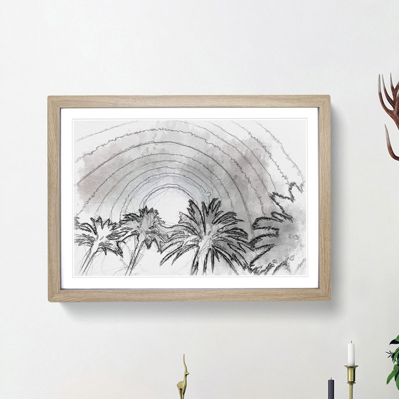 Palm Trees in the Evening - Picture Frame Graphic Art Print, Oak Framed, 62cm H x 87cm W x 2cm D
