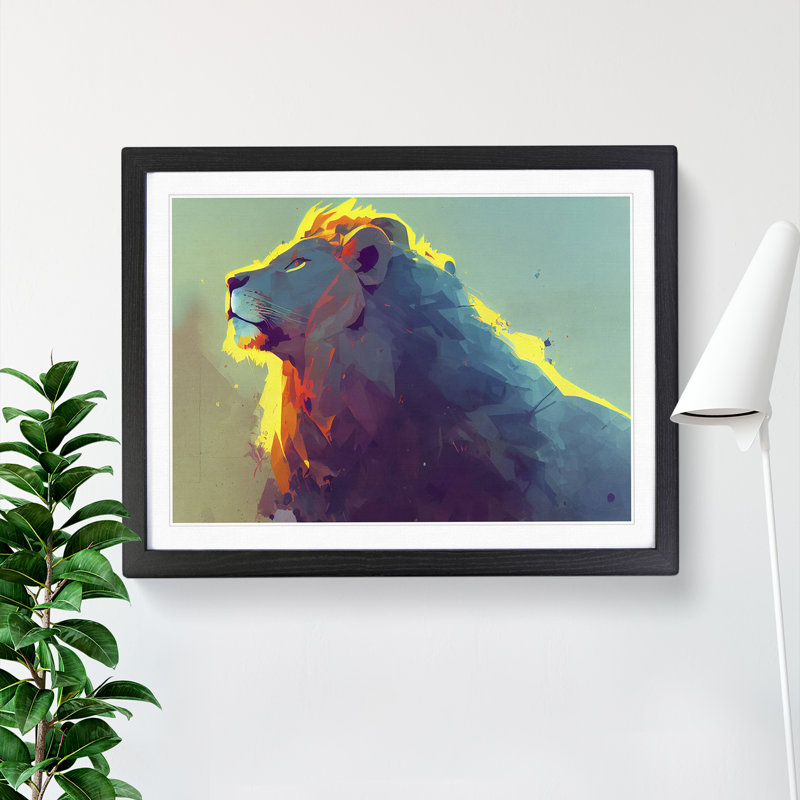 Lion Vol.2 Abstract - Single Picture Frame Print, Black, 46cm H x 64cm W