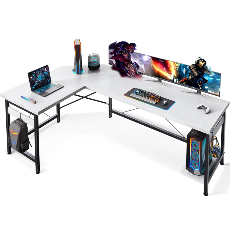 Bureau d'ordinateur en L 66 po, Blanc/Noir