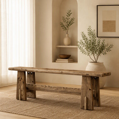 Rustic Live‑Edge Solid‑Wood Entryway Bench with H‑Shaped Legs, 43.3 Inch Multi‑Purpose Bench for Foyer, Dining Room, Bedroom