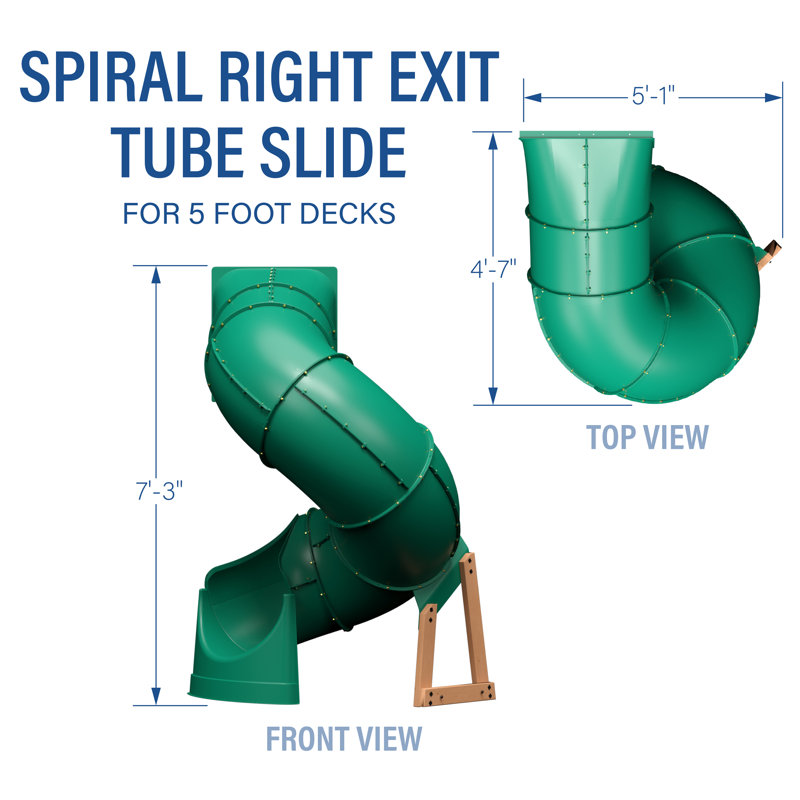 Green High-Density Polyethylene Spiral Tube Slide for 5' Deck