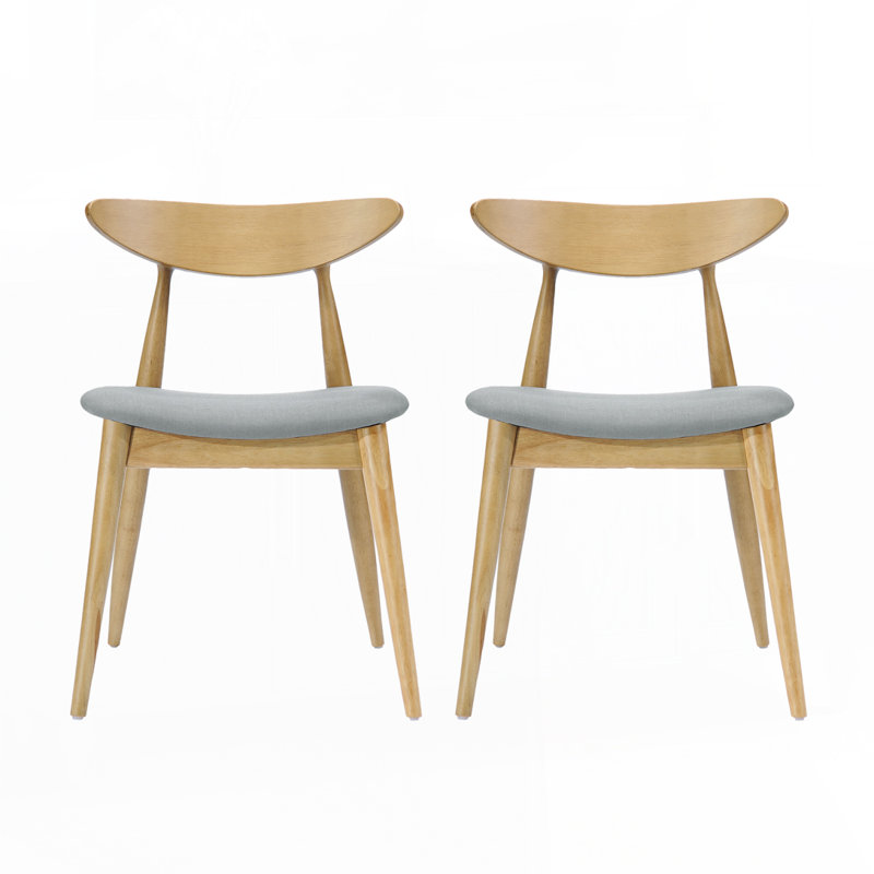 Ensemble de chaises de salle à manger rétro en bois d'hévéa avec dossier ergonomique, ensemble de 2, Beige, naturel