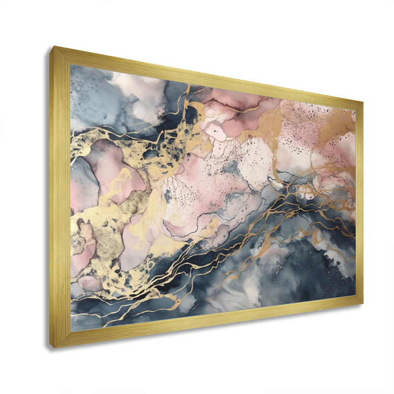 Exploring the Depths of Pink Geode III - Print, Gold Picture Framed, 34" H x 44" W x 1.5" D