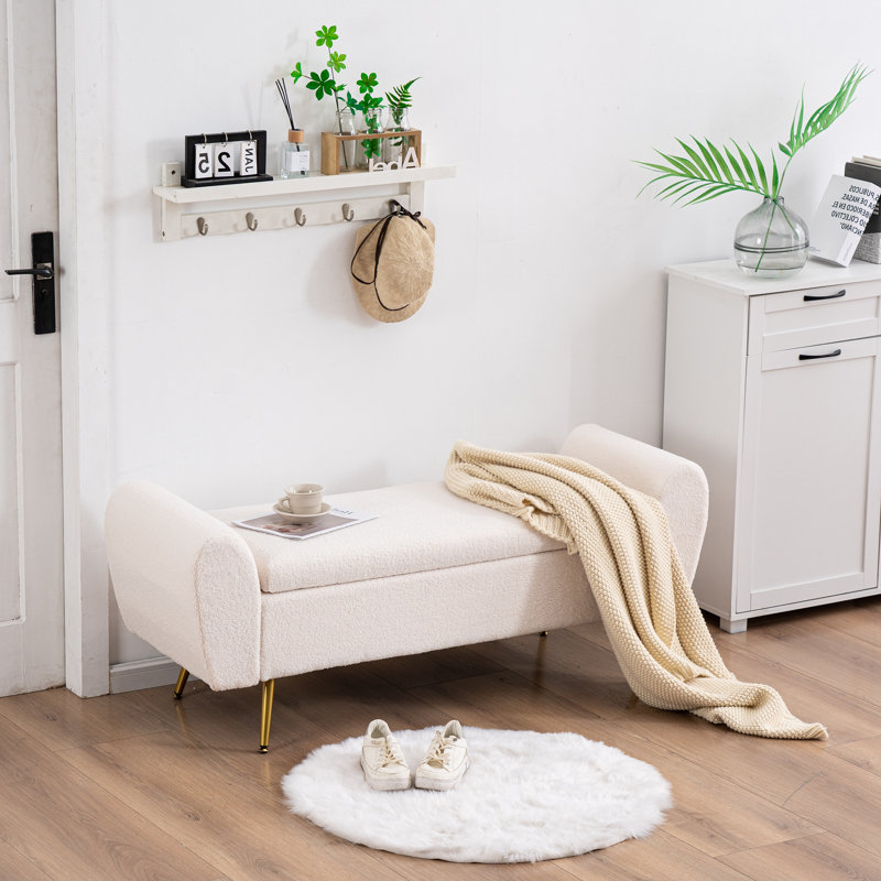 Shaneta 55"W Upholstered Storage Bench with Arms, Beige