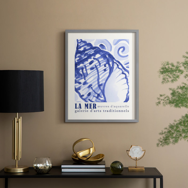 Affiche d'exposition La Mer I, reproduction encadrée - bois massif, H 30 po x l 24 po, Gris