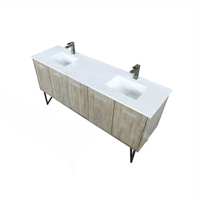 72 In. W X 20 In. D 4 Door Double Bath Vanity With Cultured Marble Top And Gun Metal Faucet Set
