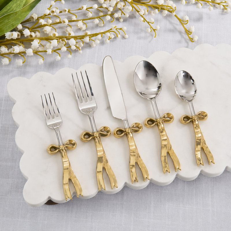 Bow Handle Flatware Set (Set of 5) – Stainless Steel Dining Utensils with Sculptural Design for Table Setting and Entertaining