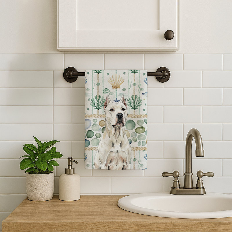 Dogo Argentino Coastal Sea Glass Kitchen Towel, Dogo Argentino