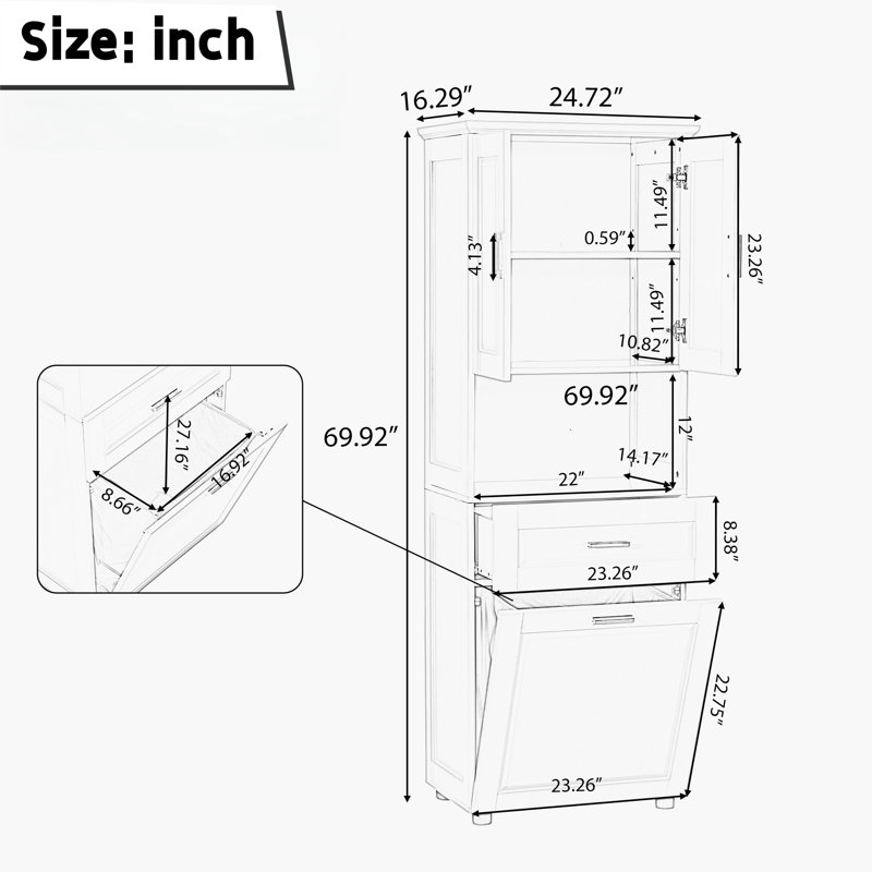 Armoire de salle de bain haute Stancuta avec panier à linge inclinable