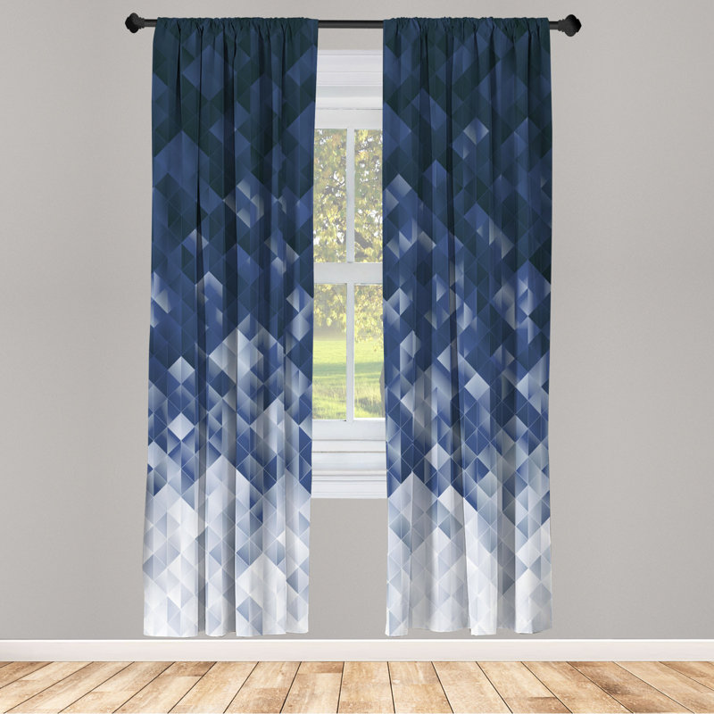 Microfiber Floral Semi-Sheer Rod Pocket Curtain Panels, 28" W x 63" L, Navy/White