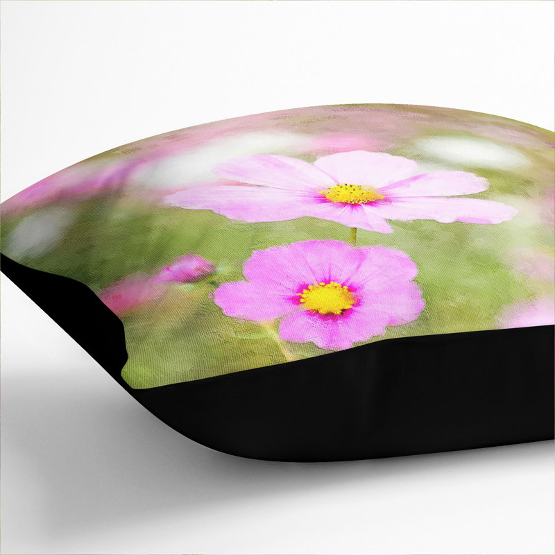Spring Purple Flowers Painting Scatter Cushion, 55cm H x 55cm W x 20cm D, Black