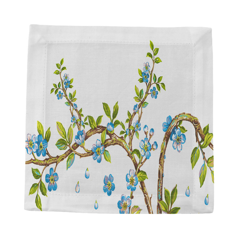 Cherry Blossom Cotton Sateen Cocktail Napkins, Blue