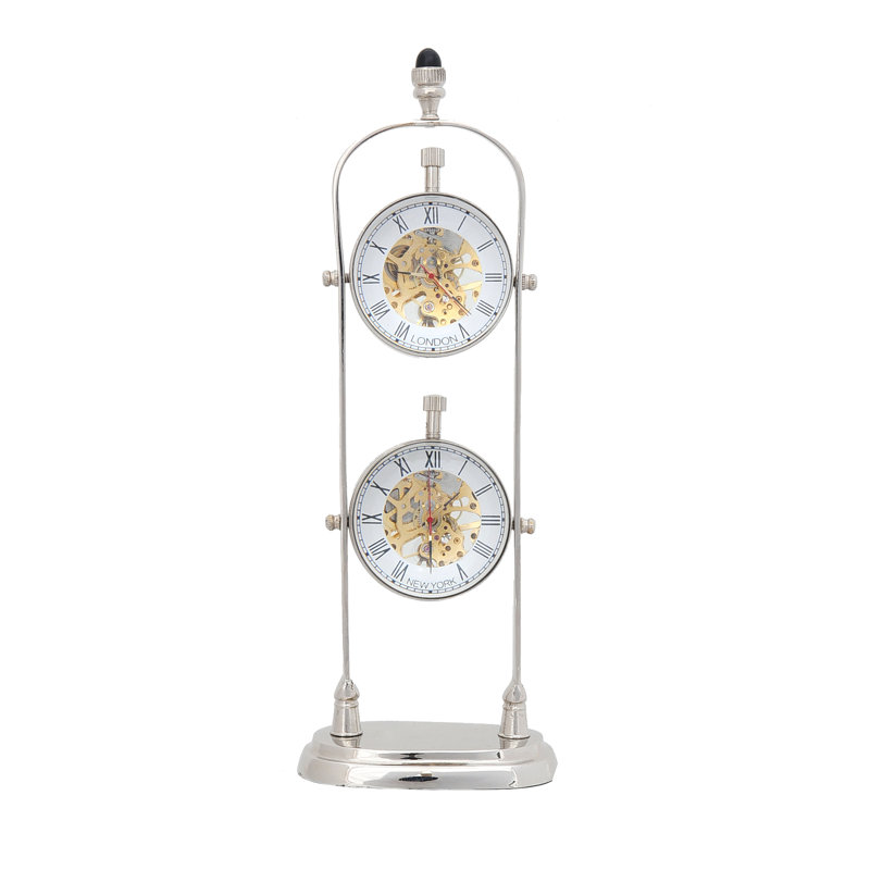 Analog Metal Mechanical Tabletop Clock in Chrome