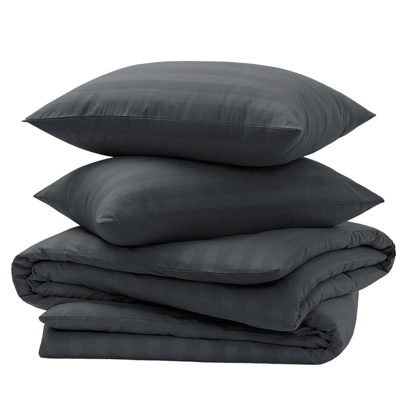 Striped 4-Piece Microfiber Bedding Set, Duvet Cover, Fitted Sheet & Pillowcases , Charcoal Striped