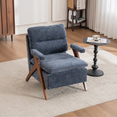 Chaise d'appoint rembourrée de style Mid-Century avec pieds en bois massif