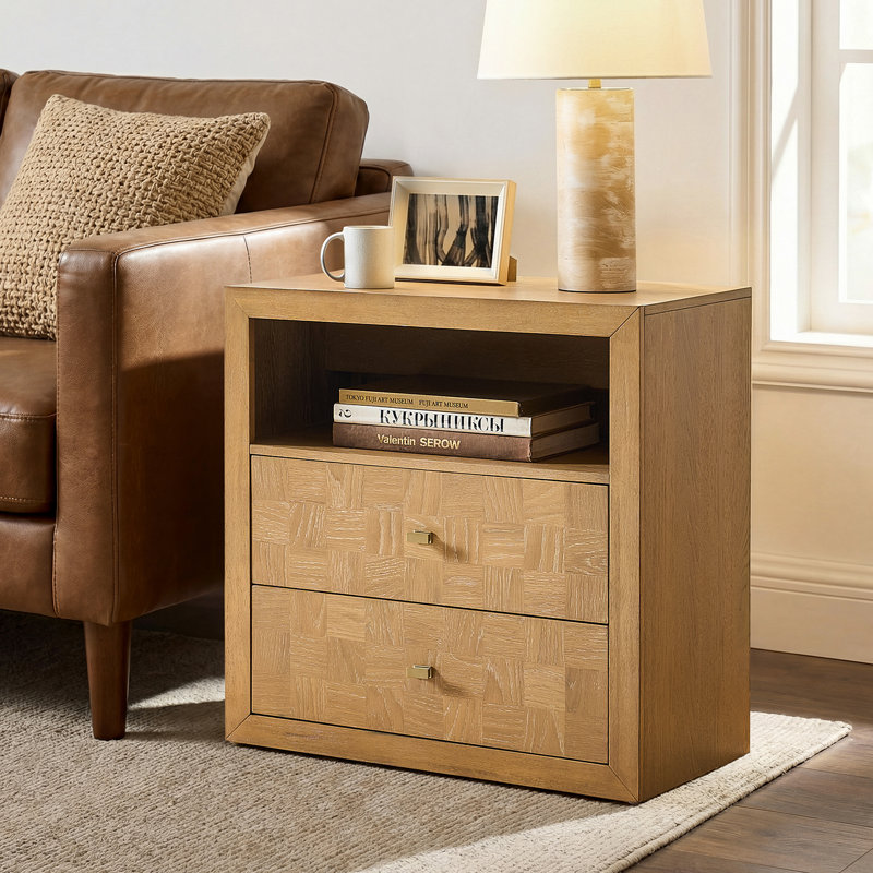 Table de chevet 2 tiroirs Cruce, Naturel