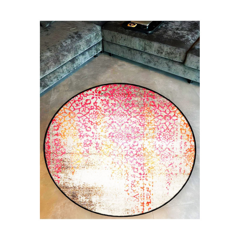 Tapis rond lavable à la machine rose, Sous-tapis rond 3 pi 3 po inclus