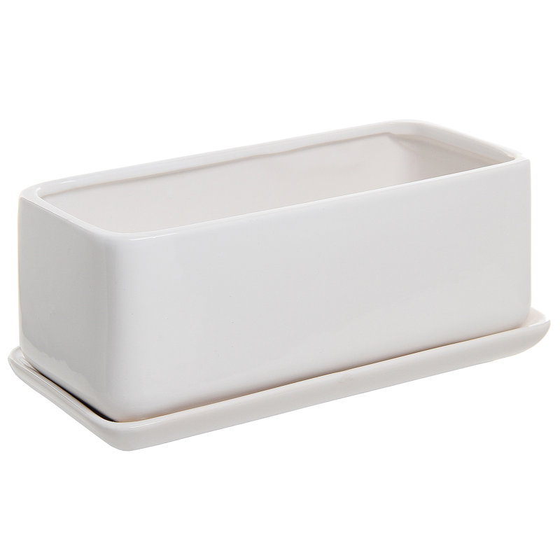Boîte à fleurs en céramique Anielle, Blanc