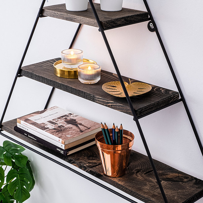 Ensemble de 3 tablettes murales industrielles modernes | Finition noire et noyer, 23,6 po x 5,5 po x 5,9 po | Structure 100% bois d'épinette et métal, épaisseur 0,6 po | Parfait pour la décoration et l'organisation de la maison, design élégant et du