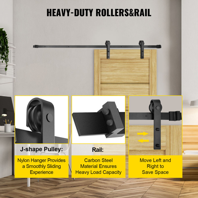 Heavy-Duty Black Steel Sliding Barn Door Hardware Kit