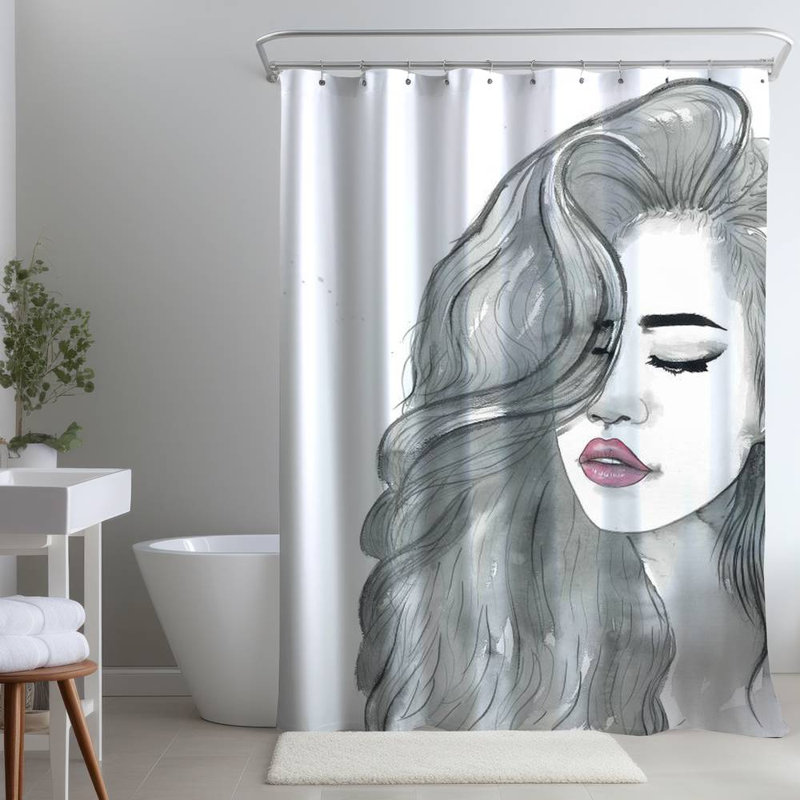 Shower Curtain FI79 – Polyester Shower Curtain, Dye Sublimation Print, 71" W × 74" L