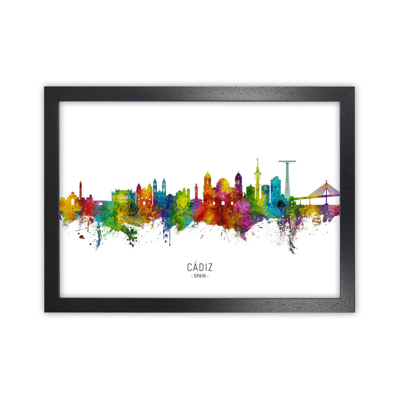 Cadiz Spain Skyline by Michael Tompsett - Print, 25cm H x 34cm W x 3cm D, Black Framed