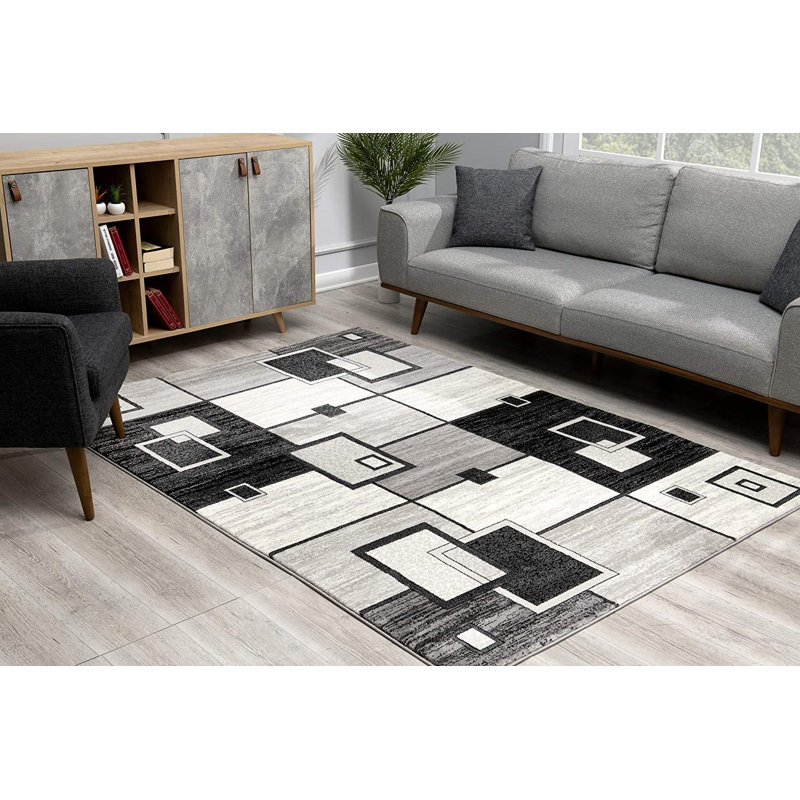 Tapis gris à motif abstrait Dillup-Jones, Rectangle de 5 pi x 8 pi